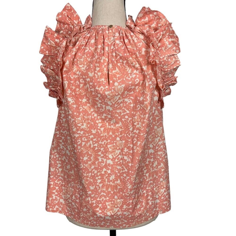 Ulla Johnson Blouse Top Abstract Print Ruffle Sleeve Orange Size 0 - Picture 5 of 9